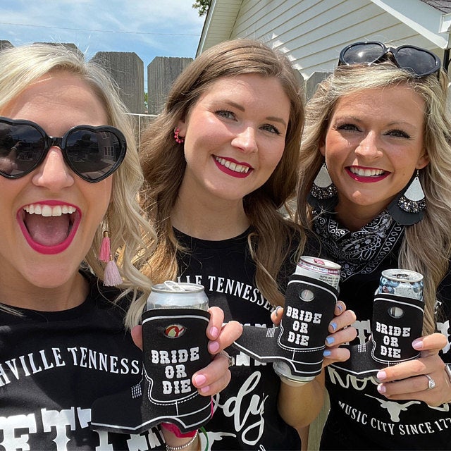 Bride or Die Cowboy Boot Can Coolers
